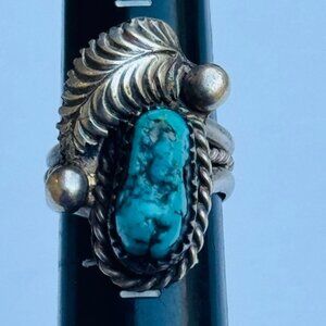 Turquoise Native American Sterling Silver Vintage Ring Size 5 1/4